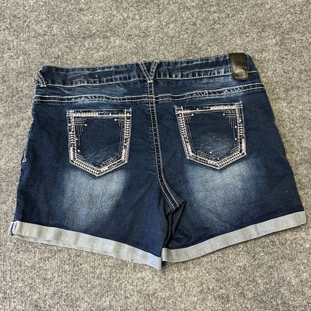 Vanity Denim Shorts Womens Size 32 Dark Wash Whiskered Cuffed Embellished Casual